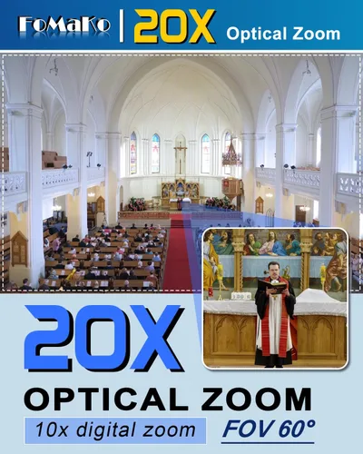 Miniatura 5 de Cámara PTZ FoMaKo 4K HDMI NDI AI con seguimiento automático Gen 3, zoom óptico 20X, cámara PTZ 4K para culto de la iglesia