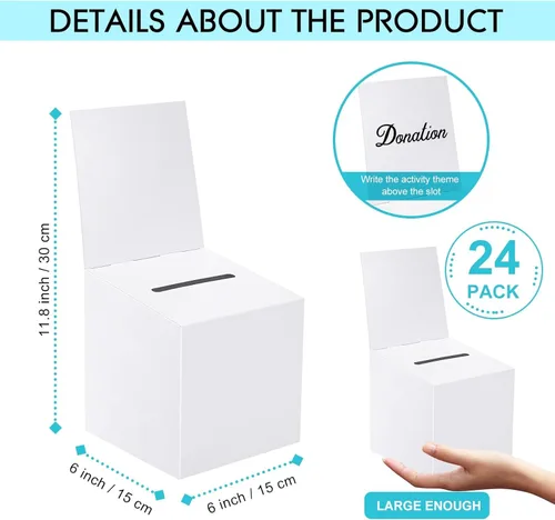 Miniatura 2 de Paquete de 24 urnas para rifas con ranura, caja de boletos de cartón con ranura, 6 x 6 x 6 pulgadas blanco (24pcs-White)