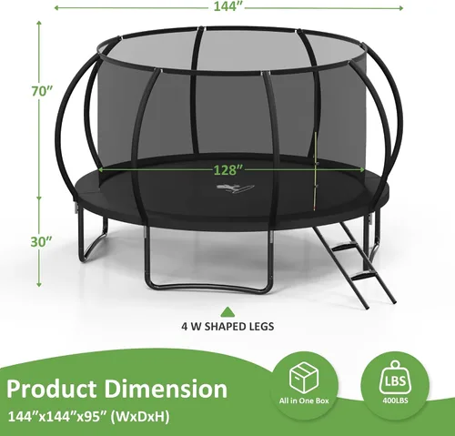 Miniatura 2 de Trampolín para exteriores, trampolines de 10 pies con red de cierre y escalera, trampolín recreativo redondo para niños y adultos con aprobación