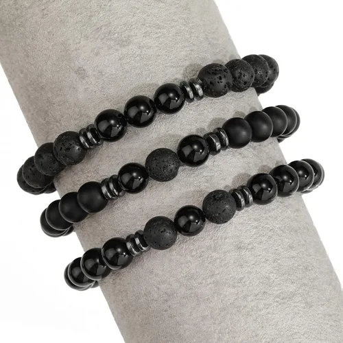 Miniatura 7 de MengPa - Pulseras de cuentas con cuentas de piedra volcánica mate y roca de lava, elástica, para hombre y mujer