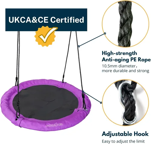 Miniatura 6 de Columpio de platillo – Asiento de columpio de árbol de 40 pulgadas con tela Oxford impermeable 900D para niños y adultos Capacidad de peso de 700