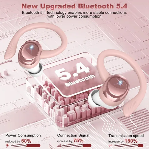 Miniatura 3 de Auriculares inalámbricos deportivos, Bluetooth 5.4 con gancho para la oreja, auriculares estéreo de alta fidelidad 2025, auriculares 50H con 4