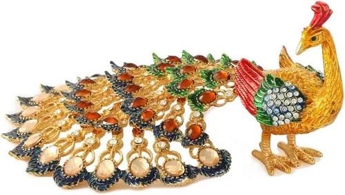Miniatura 2 de Joyero esmaltado con bisagras de pavo real, pintados a mano, adornos de animales, regalo artesanal para decoración del hogar (dorado)