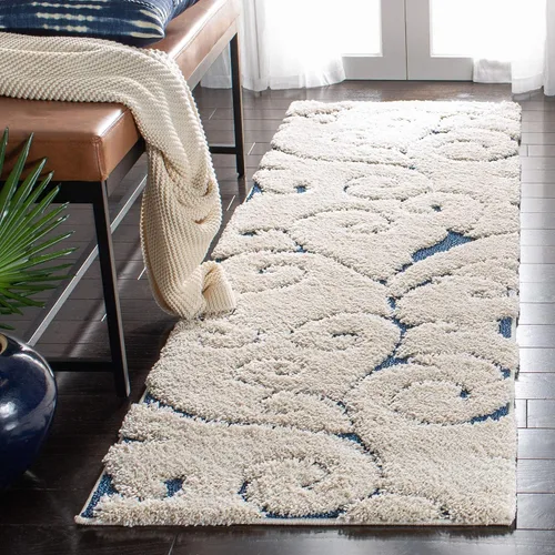 Miniatura 29 de SAFAVIEH - Alfombra de la colección Florida Shag - 10 pies redonda, color crema y beige, diseño de pergamino, no suelta pelusa y fácil de limpiar