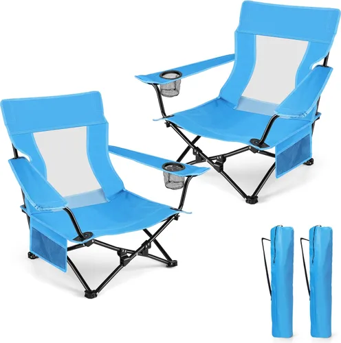 Miniatura 16 de HaSteeL Silla de playa plegable, sillas de camping negras plegables para exteriores, silla de playa baja portátil para adultos, pesca, picnic