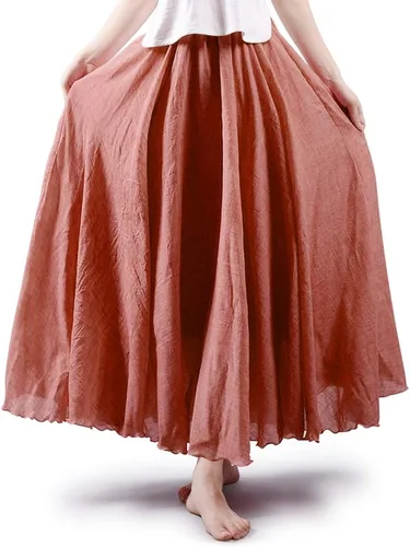 Miniatura 20 de OCHENTA Falda larga de lino y algodón bohemio para mujeres y niñas para vacaciones de verano en la playa