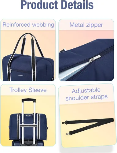 Miniatura 5 de BAGSMART Bolsa de lona para hombre y mujer, Azul marino, Bolsa de viaje