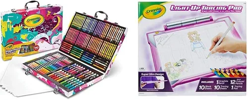 Crayola Inspiration Art - Juego de colorear, regalo para niños a partir de 5 años, rosa, 140 unidades y almohadilla de rastreo iluminada rosa,