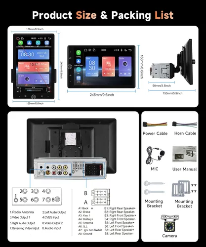 Miniatura 8 de MAHVEC Estéreo de automóvil de 10.4 pulgadas con CarPlay Android Auto, radio de pantalla táctil de rotación HD con Bluetooth, USB, Mirror Link, SWC