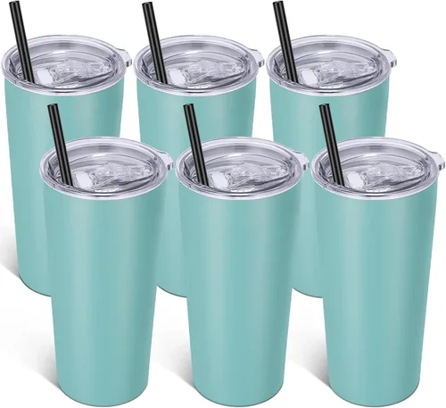 Miniatura 31 de VEGOND Vaso de 20oz a granel con tapa y pajita, vaso aislado al vacío de acero inoxidable de doble pared para café, viaje, paquete de 1 unidad, Rojo