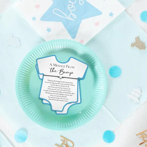 Miniatura 7 de Chuangdi 50 juegos de regalos de baby shower para invitados, lindas pulseras de corazón para tarjetas de deseos para regalos de fiesta de revelación