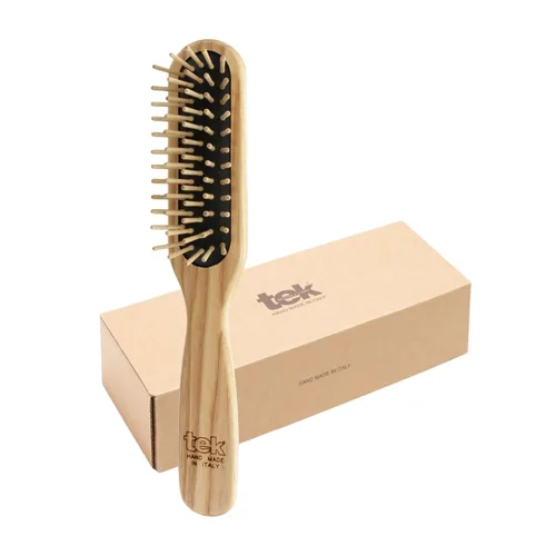 Miniatura 9 de TEK Cepillo rectangular de madera grande con dientes largos y redondeados en madera de fresno natural, ideal para desenredar, peinar y cuidar