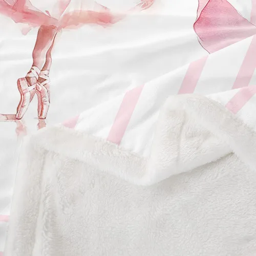Miniatura 4 de Manta de vellón de ballet para niña, manta de ensueño con lazo rosa de princesa bailarina para sofá de adultos, manta suave kawaii a rayas círculos