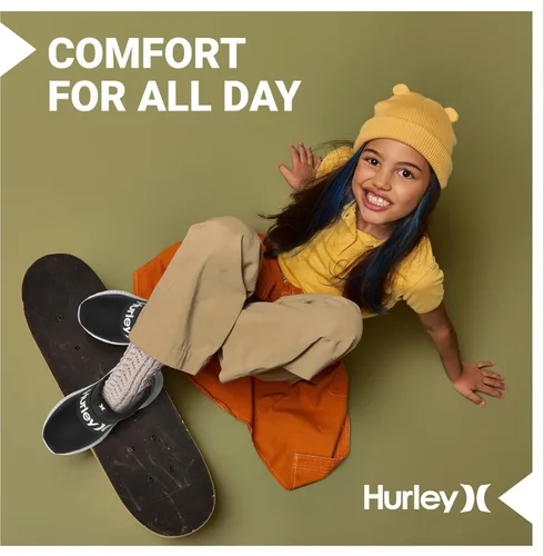 Miniatura 6 de Hurley Camby Kids - Tenis de lona sin cordones para niños, zapatos de skate de corte bajo para niños, correr, caminar, zapatos deportivos