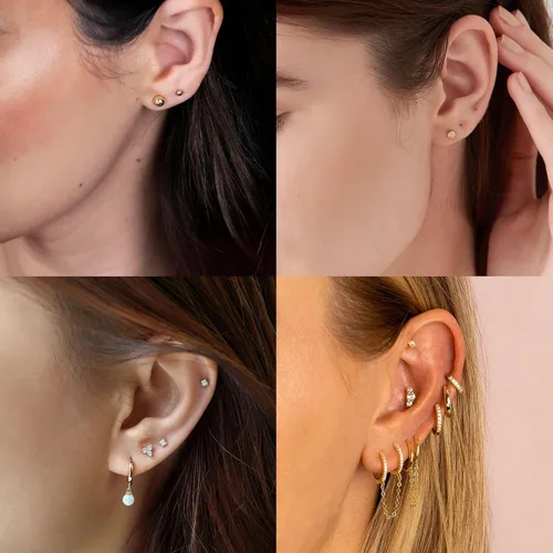 Miniatura 3 de Juegos de aretes de plata y oro para múltiples piercings, aretes de cartílago pequeños hipoalergénicos de plata de ley
