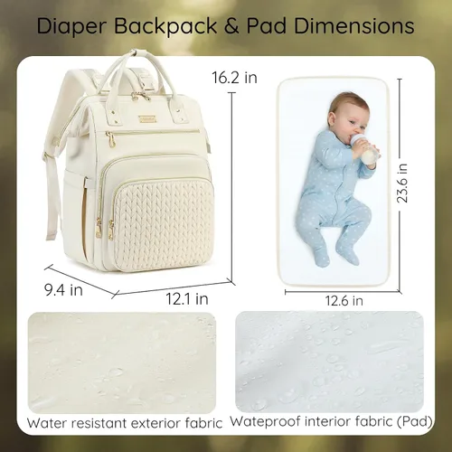 Miniatura 7 de AIJIEKE Bolsa de pañales, mochila grande para pañales de bebé de gran apertura, bolsa de viaje multifuncional para bebé, bolsa de pañales con Beige