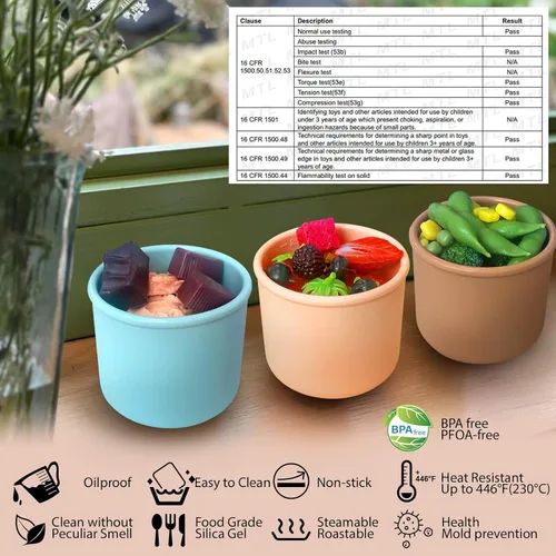 Miniatura 2 de Paquete de 4 recipientes de silicona de almacenamiento de alimentos de 8.5 onzas con tapas, 1 taza de recipientes reutilizables para refrigerios