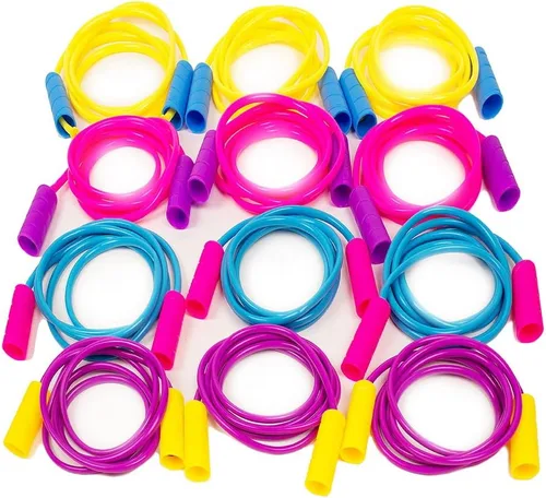 Boley Juego de cuerdas de saltar para niños, paquete de 12, cuerdas de saltar duraderas de 7 pies con asas antideslizantes para niños y niñas,