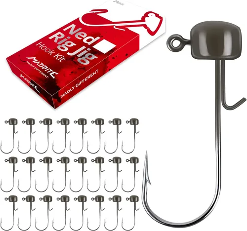 Miniatura 12 de MadBite by KastKing Ned Rig Jig Heads for Soft Fishing Lures, 24-Pack Finesse Standard Mushroom Stand-up Ned Heads Kit, Needle Point Saltwater &