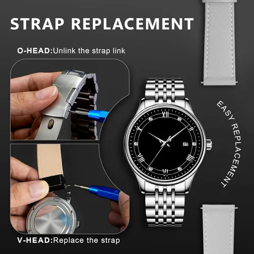 Miniatura 7 de Kit de reparación de relojes Jorest + Herramienta de presión para relojes, reemplazo de batería, ajuste de correa, llave para abrir la cubierta