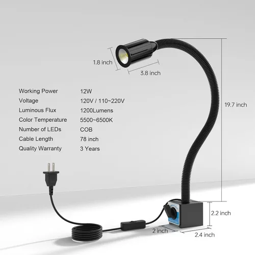 Miniatura 7 de Luz de trabajo magnética LED, 1200 lúmenes, 19.5 pulgadas, lámpara de trabajo de cuello de cisne flexible con base magnética fuerte para máquinas