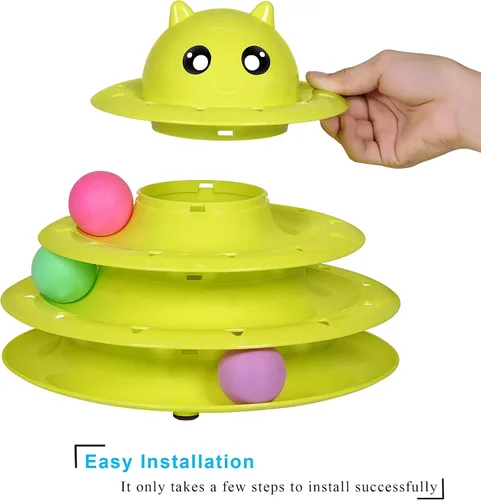 Miniatura 3 de UPSKY Juguete Rodillo para Gatos Tornamesa de 3 Niveles Juguete para Gatos con Pelotas con Seis Pelotas Coloridas Juguetes Interactivos para Gatitos