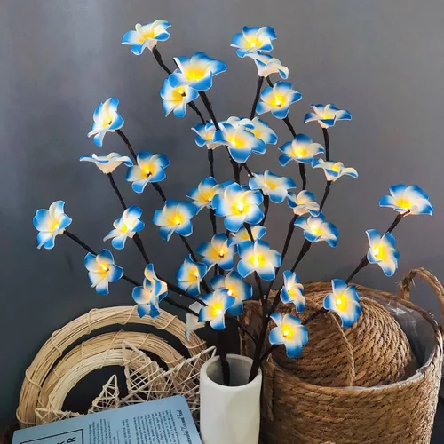 Miniatura 12 de Paquete de 2 ramas de flores artificiales de plumeria, ramo de berenjena ligera falsa Frangipani para decoración romántica del hogar (rosa)
