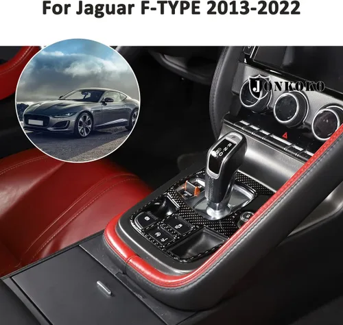 Miniatura 4 de Adhesivo suave de fibra de carbono para el interior del automóvil para Jaguar F-Type 2013-2026 Cubierta de la consola central (estilo B, negro)