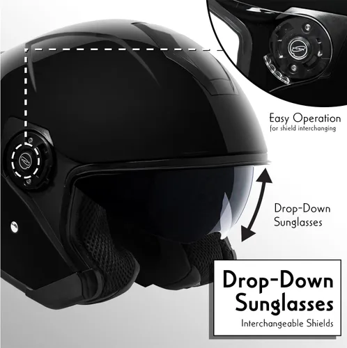 Miniatura 5 de VCAN V88 - Casco de motocicleta de cara abierta de 3/4, aprobado por ECE y DOT