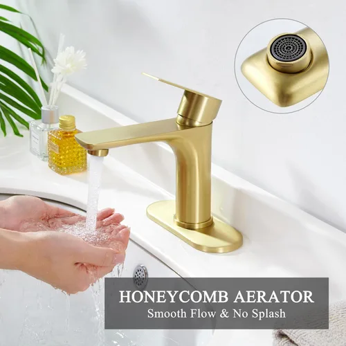 Miniatura 3 de TONNY Grifo de baño dorado cepillado, grifo dorado de una sola manija para fregadero de baño, grifo de lavabo de tocador de baño, 1 agujero