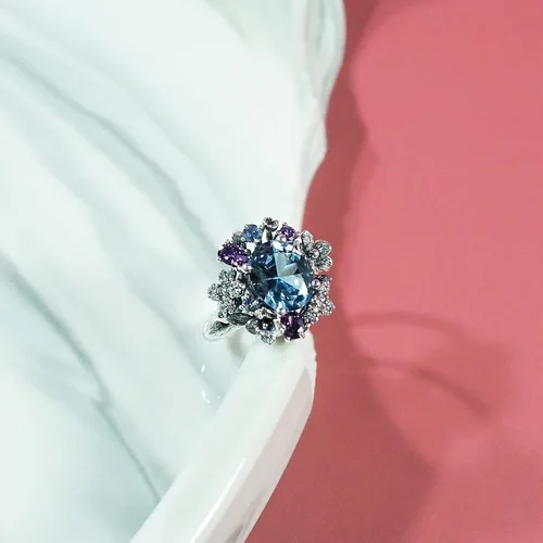 Miniatura 4 de Anillo de filigrana de plata de ley con piedras preciosas múltiples para mujer, Circonita, plata de ley, piedra preciosa
