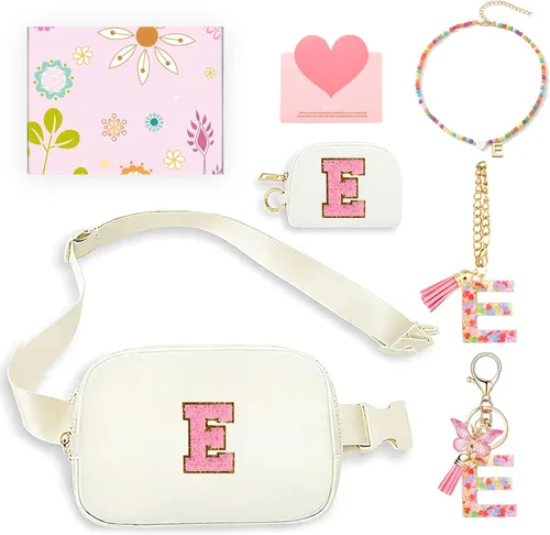 Miniatura 24 de Regalos de moda para niñas adolescentes, cangurera con monograma para niña con llavero, collar, dijes de taza, tarjeta de felicitación y caja