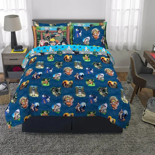 Miniatura 5 de Naruto Anime Bedding - Juego de edredón y sábanas súper suaves con funda, 7 piezas, tamaño full, por Franco