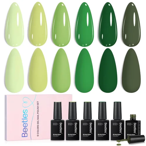 Miniatura 10 de Beetles Jelly Gel Polish Set - Esmalte de uñas de gel mágico, kit de 6 colores de Navidad, esmalte de uñas de gel rosa, rojo, negro, azul, verde