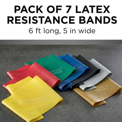 Miniatura 2 de THERABAND Resistance Band Set, Pack of 7 Elastic Bands for Legs, Butt, Arms, & Shoulders, 6 Ft Individual Flat Exercise Bands, Professional Latex