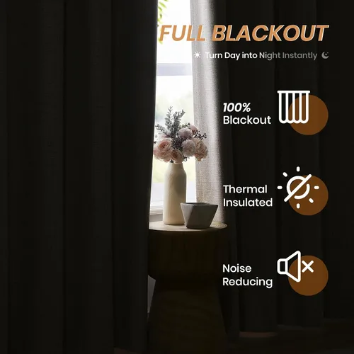 Miniatura 3 de Cortinas opacas de lino beige Melodieux de 63 pulgadas de largo para dormitorio, sala de estar, 100% cortinas con ojales para bloquear la luz