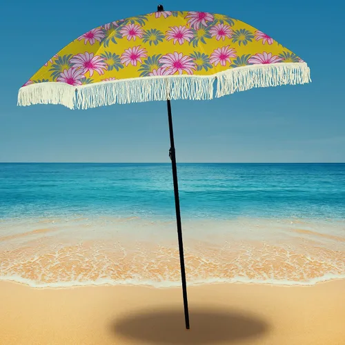Miniatura 38 de Sombrilla de playa para arena, resistente al viento, con bolsa de anclaje de arena, portátil, flecos, bolsa de mezclilla, cuenta con parte inferior