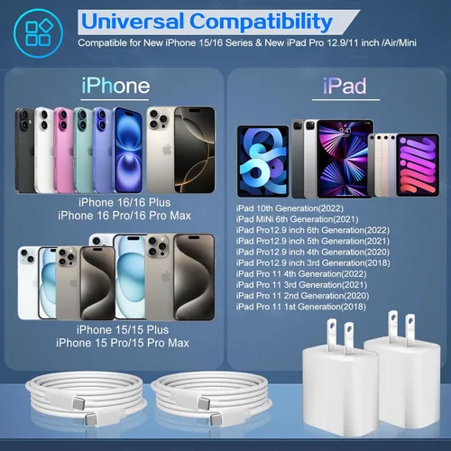 Miniatura 3 de Cargador para iPhone 17, 16, 15 Pro, carga rápida, bloque de cargador de teléfono USB C de 20 W, paquete de 2 cargadores rápidos de Apple iPhone