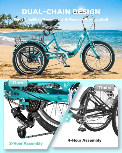 Miniatura 4 de VIRIBUS Triciclo plegable para adultos, triciclo plegable de 20 pulgadas para adultos de 1 o 7 velocidades con cesta, bicicletas plegables de 3