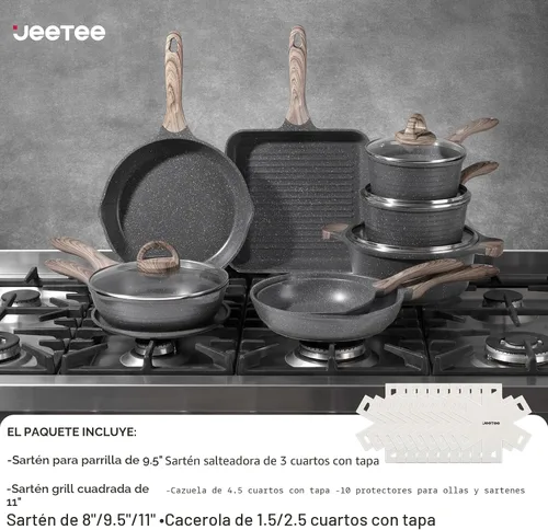 Miniatura 2 de JEETEE Juego de ollas y sartenes antiadherentes, 23 piezas, juegos de utensilios de cocina de cocina saludable, juego de cocina de inducción