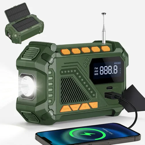 Miniatura 6 de VXF Radio de emergencia con manivela solar, radio meteorológica NOAA de 5000 mAh, radio portátil AM/FM/WB, linterna y alerta SOS para emergencia