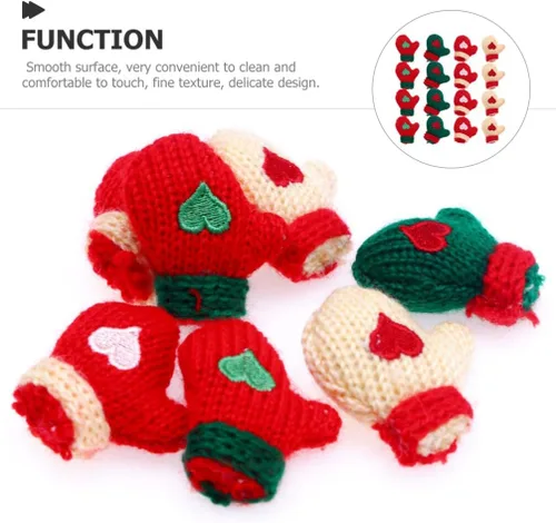 Miniatura 3 de EXCEART Mini guantes de punto de Navidad, 16 unidades, guantes de Papá Noel, para hacer muñecas, decoración para botellas de vino, sombrero