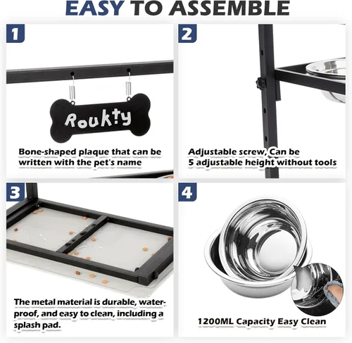 Miniatura 6 de ADENGL Tazones elevados para perros con alimentador lento, 5 alturas ajustables, antideslizante, marco de metal duradero, tapete a prueba de Negro