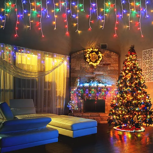 Miniatura 21 de JMEXSUSS 400 luces LED de Navidad de carámbano de 38.8 pies con control remoto, tira de luces multicolor para exteriores enchufables, 8 modos