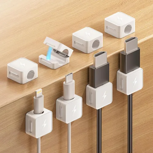 Miniatura 12 de Clips magnéticos para cables [bloqueo 1s], organizador de cables adhesivos para mesita de noche, paquete de 6 clips de gestión de cables