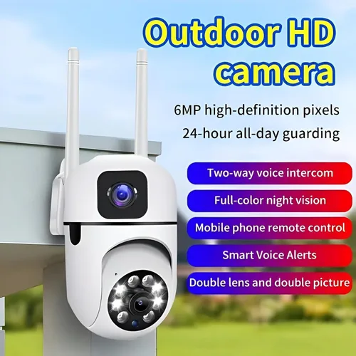Miniatura 4 de Cámara de seguridad para el hogar, lente dual de cámara al aire libre, detección humana WiFi, visión nocturna HD, conversación de 2 vías, cámara