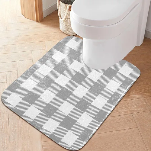 Miniatura 24 de Tapete de baño a cuadros negros y morados, suave, absorbente, lavable, tapete de baño para suelo de baño, tapete de baño antideslizante para baño