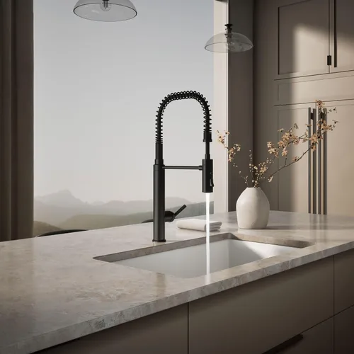 Miniatura 4 de KOHLER 24982-BL Purist - Grifo de cocina de preenjuague de estilo comercial con cabezal rociador de 3 funciones, grifo para fregadero de cocina