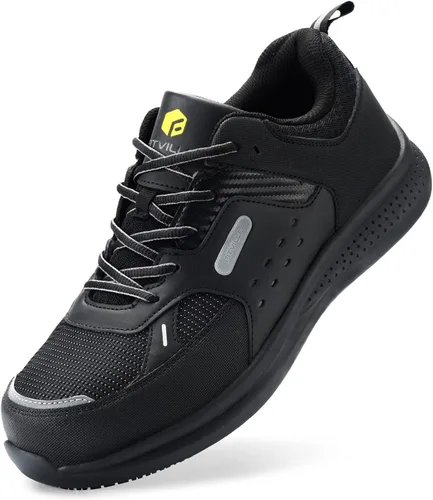 FitVille Zapatos de trabajo extra anchos para hombres con punta de acero compuesto antideslizante zapatos de trabajo impermeables ligeros-SteelCore