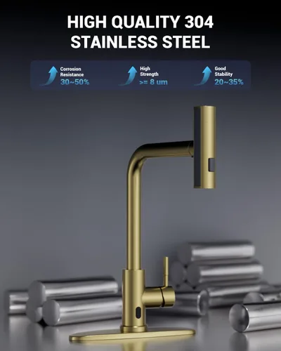 Miniatura 9 de APPASO Grifo de Cocina Dorado Sin Contacto con Rociador Desplegable, Grifo de Fregadero de Cocina con Sensor de Movimiento Tipo Cascada con Mango